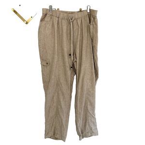 Catherine's Pants Size 2x Linen Cotton Pull On Elastic Waist Beachy Pockets